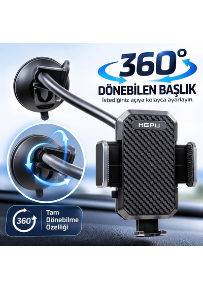 Hp-a06 Uzun Cam Mesafeli Araçlar İçin Esnek Kollu Vakumlu Telefon Tutucu 360 Dönebilen Başlık Diğer