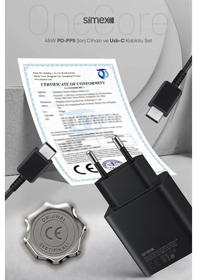 Simex Samsung S22-s23-s24-s25-s26 Uyumlu 45w Usb-c Şarj Seti Aleti Cihazı Adaptörü 5a Kablo Sps-18