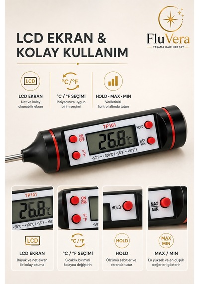 Tp101 Dijital Mutfak Termometresi -50 C +300 C Hassas Sıcaklık Ölçer, Lcd Ekran