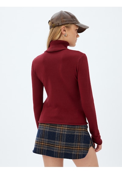 Koton Balıkçı Yaka Triko Kazak Uzun Kollu Slim Fit Bordo 5wak90412ht Bordo