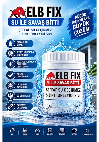 Elb Fıx Şeffaf Su Geçirmez Sızıntı Önleyici Sıvı Yalıtım Ürünü 1 Kg Çatlak Ve Su Sızıntısı Önleyic