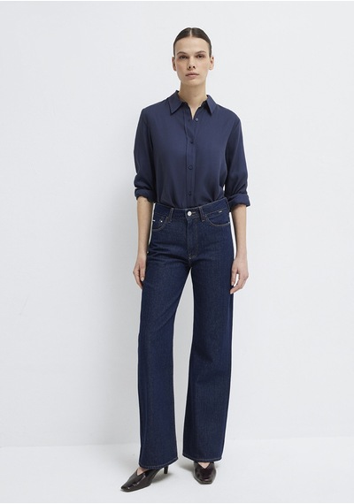 Mavi - Lacivert Tencel Liyosel Gömlek 1211506-70487 Lacivert