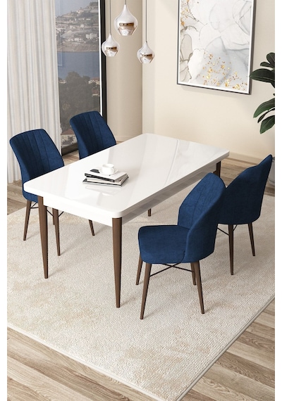 Canisa Concept Arp Serisi Sabit Mutfak Masası Takımı 70x110 Beyaz Ceviz Masa 4 Lacivert Sandalye Masa Beyaz/ Sandalyeler Lacivert Canisa Concept Arp Serisi Sabit Mutfak Masası Takımı 70x110 Beyaz Ceviz Masa 4 Lacivert Sandalye Masa Beyaz/ Sandalyeler Lacivert