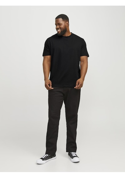 Jack & Jones Büyük Beden Düz Bisiklet Yaka Tişört - Bradley - 12250623 Black Siyah