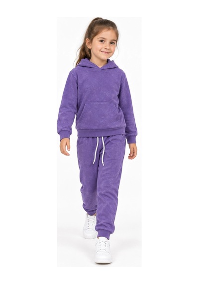 Rony Pony Kids Kız Çocuk Mor Kapşonlu Eşofman Takımı Kanguru Cepli Sweatshirt Ve Jogger Alt 2 Li Set