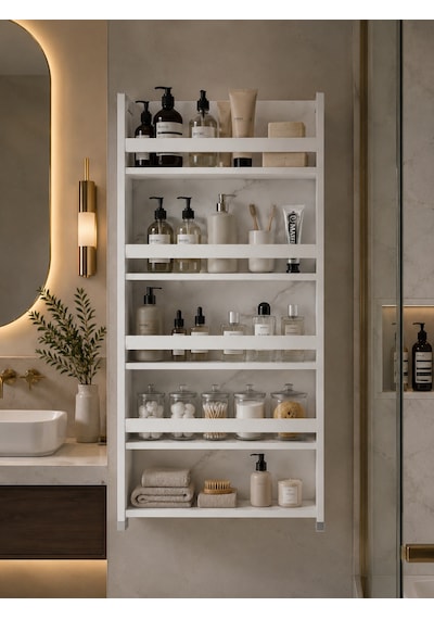 %100 Mdf 4 Raflı 120 X 69 X 10 Cm Genel Kullanım Amaçlı Kitaplık Baharatlık Kahve Köşesi Raf Stand Beyaz