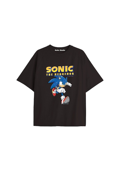 Kalic Studio Unisex Bay Sonic Desenli Siyah Yazlık T-shirt Siyah-216