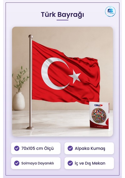 Türk Bayrağı Bayrak 70x105 Cm Alpaka Kumaş Dayanıklı Canlı Renk E 70 x 105 CM