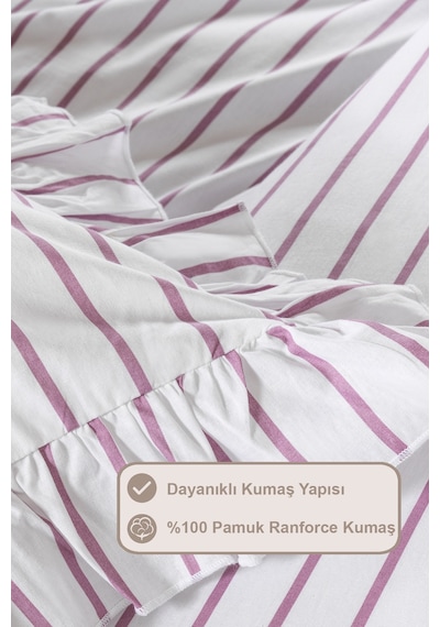 Elart Lara Nevresim Takımı Çift Kişilik Lastikli Çarşaf %100 Pamuk Ranforce Fırfırlı 200x220 Cm Gülkurusu Gülkurusu