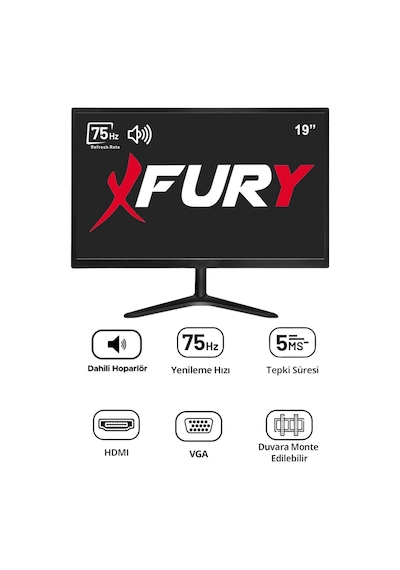 Fury 19" Geniş Ekran 75 Hz 5ms Dahili Hoparlör Vga,hdmı,ses Sesli Led Monitör