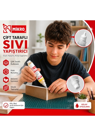 Mikro Çift Taraflı Sıvı Yapıştırıcı 5 Adet Güçlü Yapışma Hızlı Kuruyan Kağıt Karton Ahşap Tutkalı