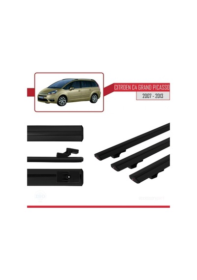 Citroen C4 Grand Picasso 2007-2013 Arası İle Uyumlu Basic Model Ara Atkı Tavan Barı Siyah 3 Adet