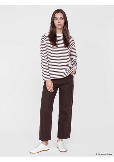Lcw Modest Mürdüm Çizgili Oversize Kadın Sweatshirt Tunik