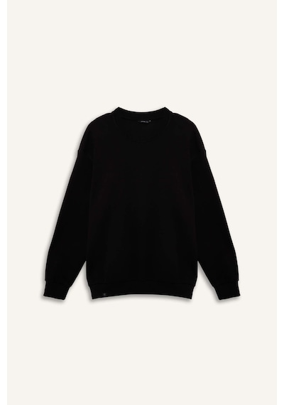 Defacto Boxy Fıt Bisiklet Yaka Pike Sweatshirt H1001ax26spbk81 Siyah-bk81