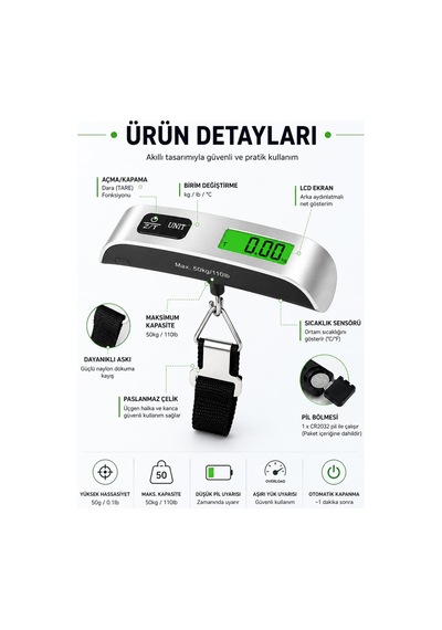 Dijital Bagaj Tartısı 50 Kg, Lcd Ekranlı Elektronik Valiz Tartısı Diğer
