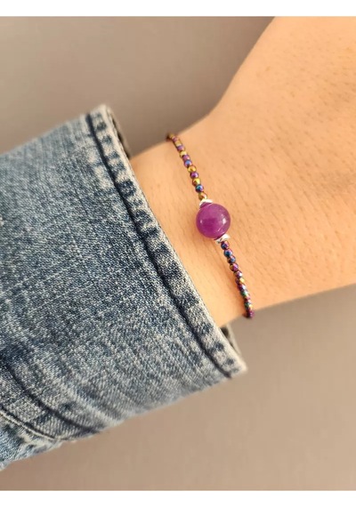 Ametist Ve Hmeatit Taşı Minimal Bileklik Çok Renkli