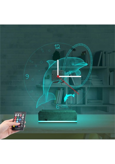 Luvivia Yunus Balığı V1 Saatli 3d Lamba - Masa Gece Lambası Şeffaf