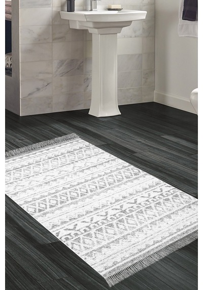 Dekoreko Kaymaz Taban Djt Banyo Halısı Trend Saçaklı Iskandinav F5078 gri