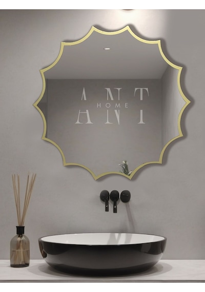 Güneş Asimetrik Ayna, Duvar Aynası, Konsol Aynası, Holl Aynası 60 X 60 Gold