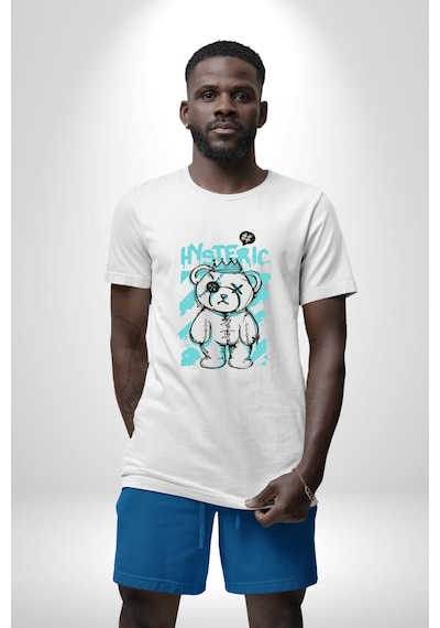 Histerik Unisex Unisex Beyaz Organik Baskılı T-shirt Penye Yüksek Kalite Beyaz