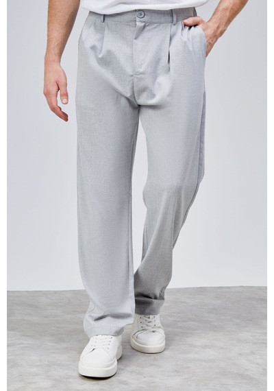 HLT Jeans Erkek Gri Çift Pileli Rahat Kesim Beli Lastikli Bol Paça Baggy Pantolon Albert-1990 Gri