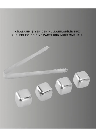 Yeniden Kullanılabilir 304 Çelik Metal Buz Küpleri 4'lü Set Diğer