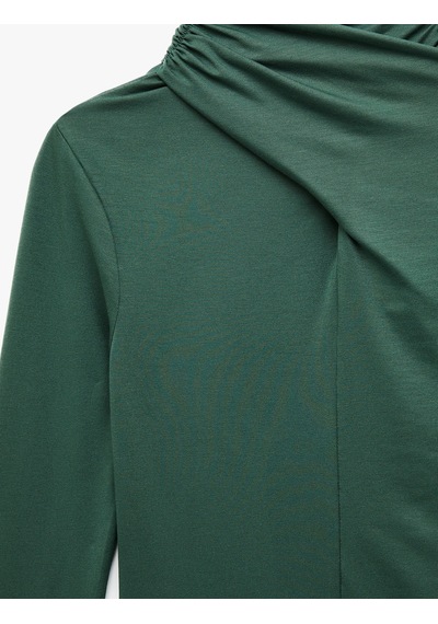 Koton Uzun Kollu Slim Fit Drapeli Dik Yaka Tişört Haki 6wak50002ek Haki Koton Uzun Kollu Slim Fit Drapeli Dik Yaka Tişört Haki 6wak50002ek Haki