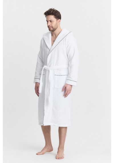 Mulberry Triga Erkek Bornoz %100 Pamuk Kapüşonlu Beyaz