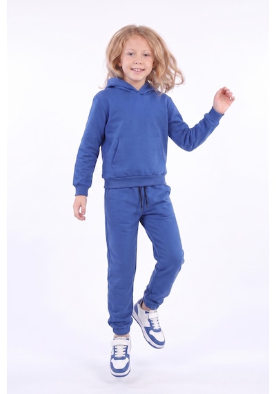 Fyk Kids Kız Çocuk Düz Kanguru Cepli Kapüşonlu Eşofman Takımı Sax