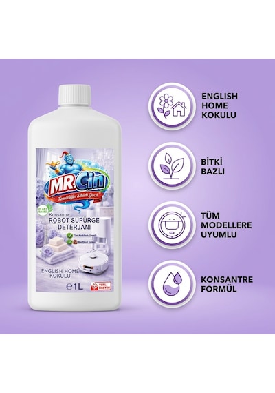 Mr.cin Robot Süpürge Deterjanı English Home Kokulu 1 Litre X 3 Adet Tekli