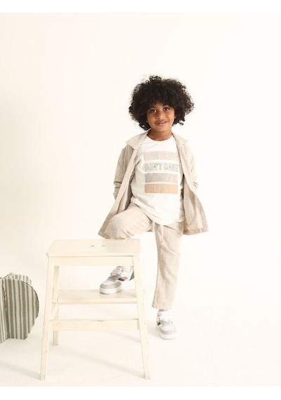 Nanica Kids Erkek Çocuk Aplikeli Don't Care Yazılı T-shirt-16004 Beyaz Bej