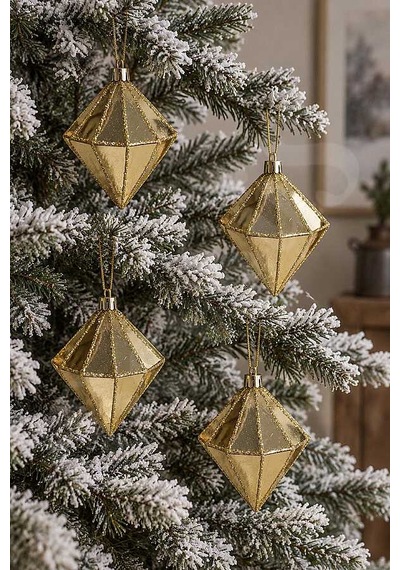 Yılbaşı Ağacı Süsü Gold Elmas 12 Cm 4lü Diğer