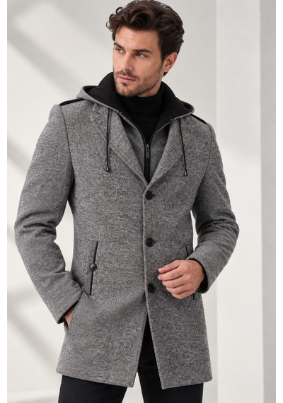 Plt9406 Dewberry Erkek Palto-desenli Gri