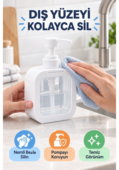 400 Ml Tezgâh Üstü Sıvı Sabunluk Şeffaf Hazneli Banyo Mutfak Lavabo Bulaşık Deterjanlık 1 Adet Beyaz