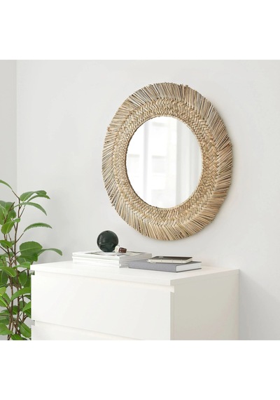 Vrıgstad Yuvarlak Ayna, Saz El Yapımı, 63 Cm Şeffaf
