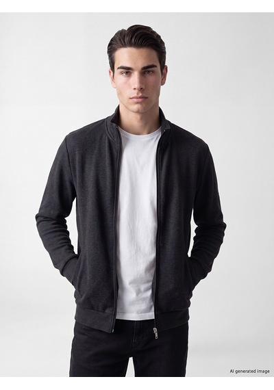 Lcwaıkıkı Classic Antrasit Dik Yaka Erkek Fermuarlı Sweatshirt