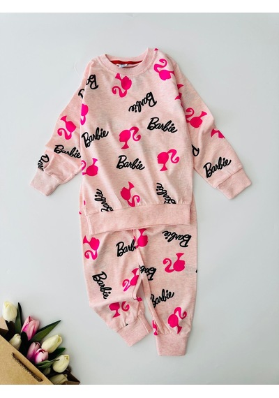 Miniğimin Cicileri Barbie Karakterli Penye Pijama Takımı - Pembe Pembe