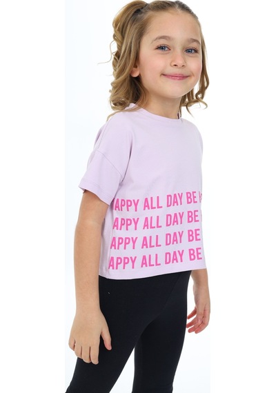 Toontoy Kids Toontoy Kız Çocuk Happy All Day Baskılı Tişört Açık Lila