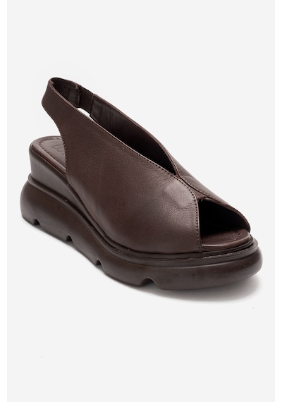 Luvishoes Sam Kahverengi Cilt Hakiki Deri Kadın Dolgu Topuk Sandalet Kahverengi