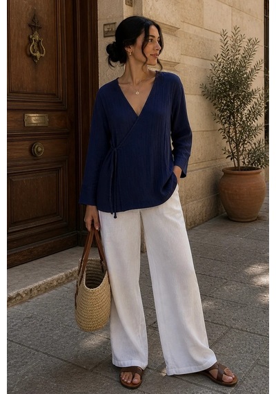 Bbbutikbasic Bağlamalı Müslin Kimono Ceket My3535 Lacivert