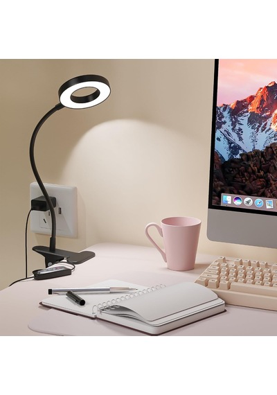 Adaptörlü Işık Üzerinde Masa Lambası Klipsi, Usb Şarj Bağlantı Noktalı 48 Led Okuma Lambası, 3 Renk Modu 10 P