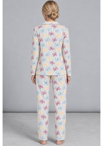 Fit Women Kadın Kurdela Desenli Bol Renkli Pijama Takımı 4798 Çok Renkli