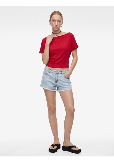 Koton Modal Karışımlı Slim Fit Yarasa Kol Kayık Yaka Tişört Kırmızı 6sal10989ık