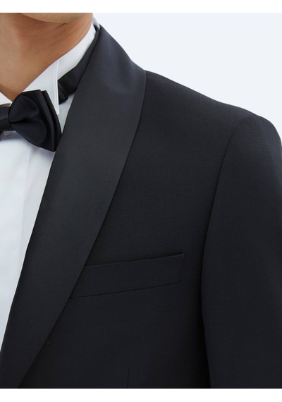 Kip Siyah Slim Fit Şal Yaka Dokuma Smokin Takım Elbise Siyah