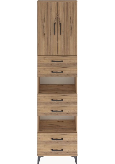 Arges Dolap 5 Raflı 6 Çekmeceli 2 Kapaklı 60x30x243 Çam-çam Çam