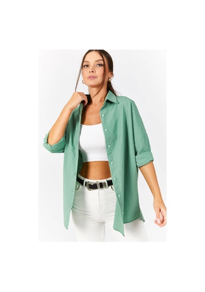 Armonika Kadın Çağla Yeşili Oversize Uzun Basic Gömlek Arm-22y001118