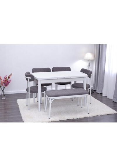 Nehir Alfa Banklı Lak Panel Açılır Mutfak Masa Takımı 75x130cm beyaz