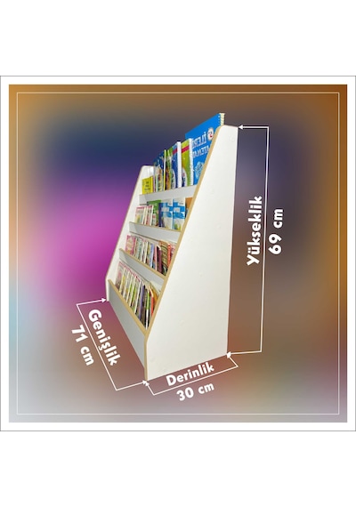 4 Raflı Montessori Kitaplık Çocuk Odası Kitap Rafı Yerden Kitap Beyaz