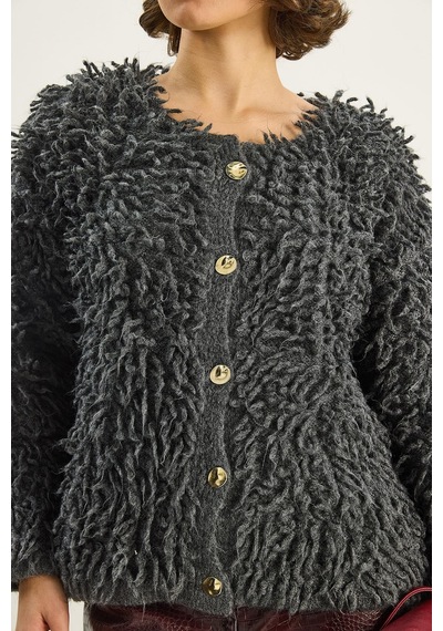 Shade Kadın Oversize Saçaklı Triko Hırka 9062 60283750 - Antrasit