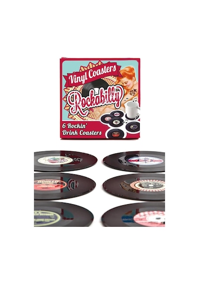 Spelt 6 Adet Vinil Plak Görünümlü Retro Tasarım Konsept Kaydırmaz Bardak Altlığı 10,5 Cm Diğer